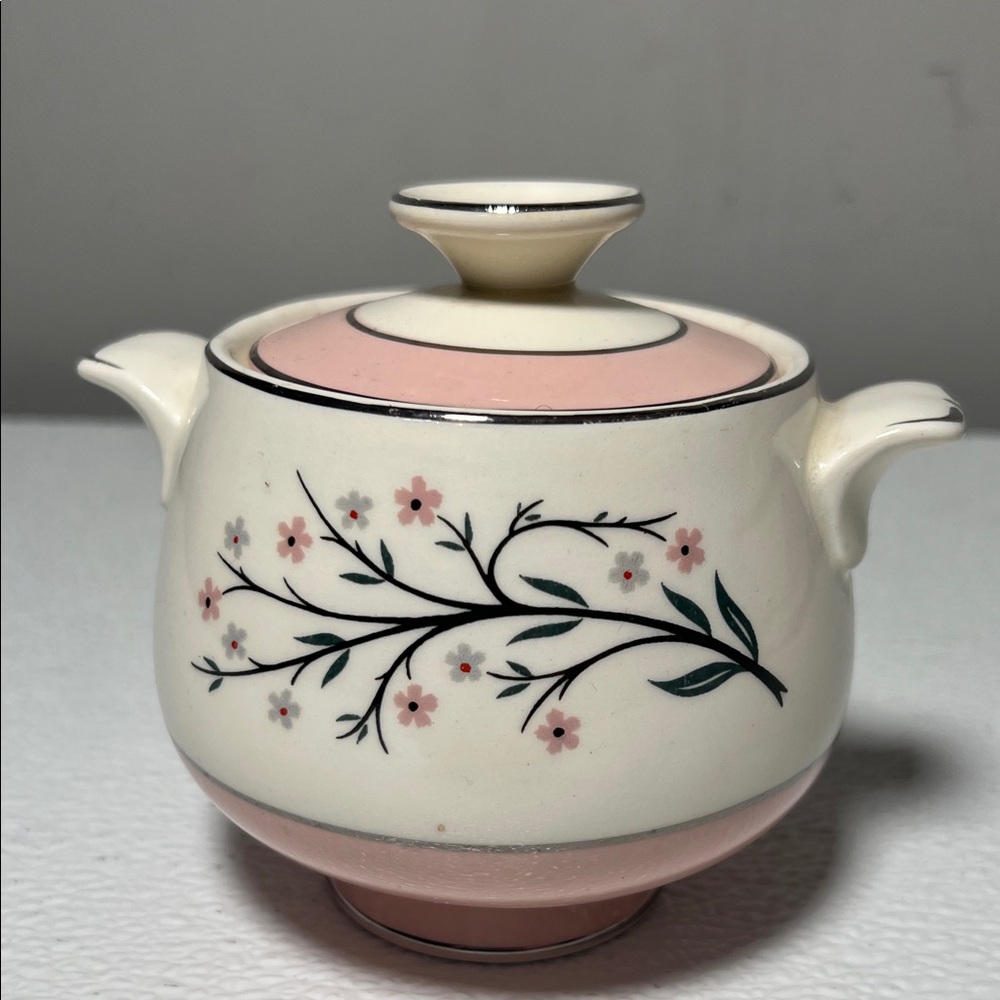 Vtg 1956 Sugar Bowl & Lid Springtime by HOMER LAUGHLIN Platinum Trim Rare